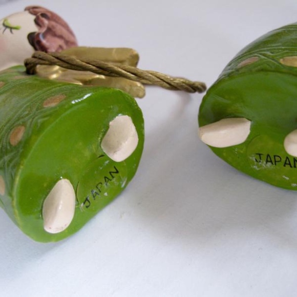 Mid Century Angel Pair Twins Mod Green Gold Japan - Picture 6 of 6